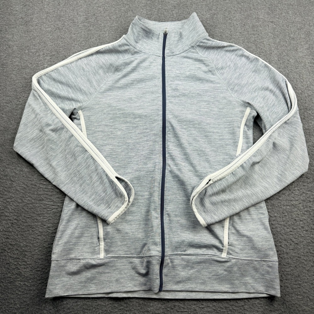 Champion‎ Duo Dry Women's Track Jacket Gray Striped Full Zip Mock Neck L Large
